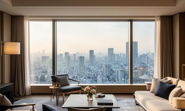 東京の高層階にあるアマン東京スイートの広い窓辺
