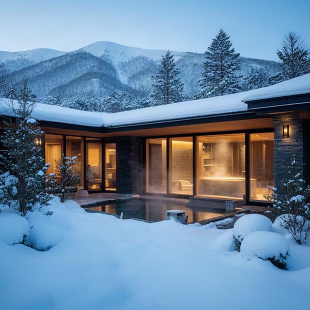 雪に包まれたニセコの高級ヴィラと室内温泉