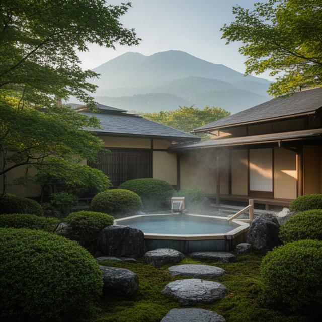 由布院の山々を望む亀の井別荘の庭園と温泉