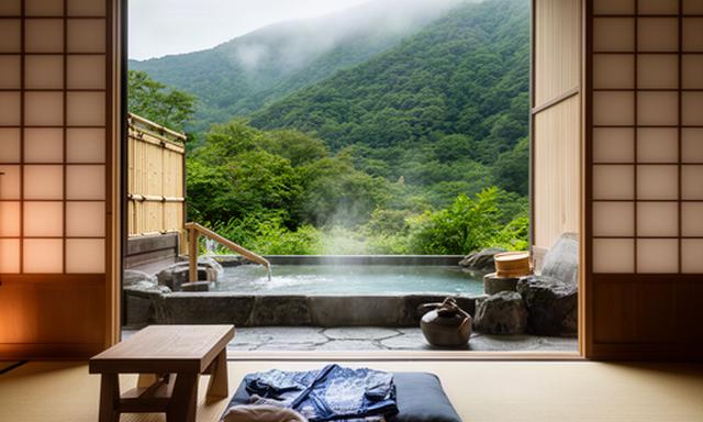 箱根強羅花壇の露天風呂付き客室と山の緑