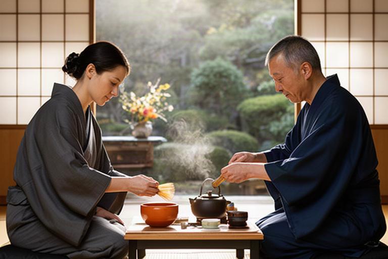 京都の茶室で朝の稽古を受けるシンガポール在住の旅行者