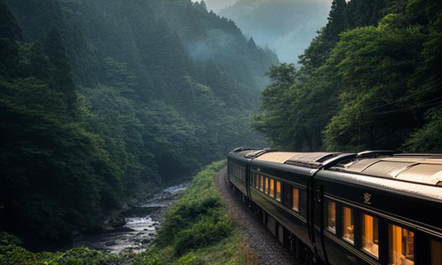 緑豊かな山あいを走る豪華寝台列車トワイライトエクスプレス瑞風
